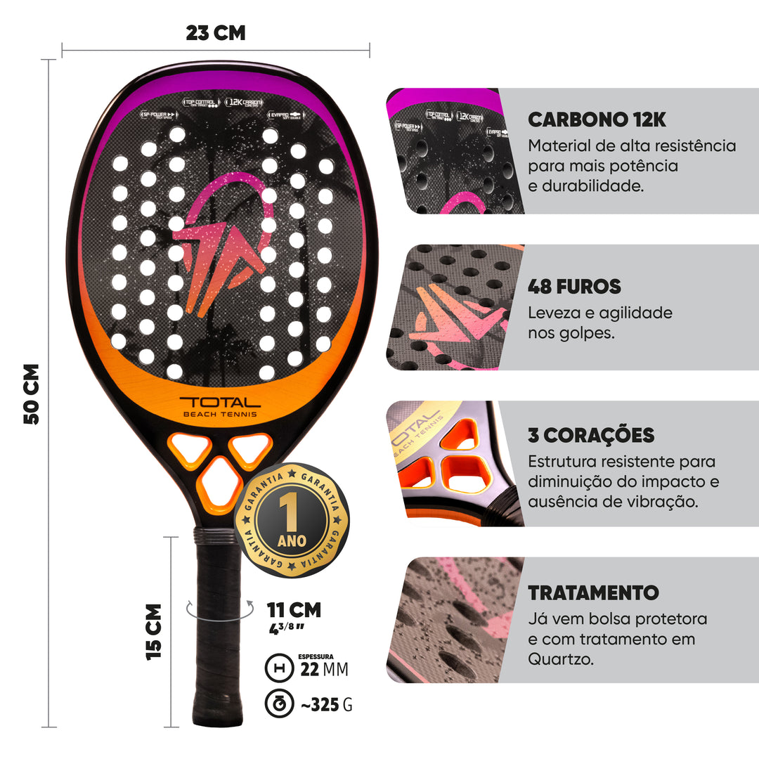 Raquete Beach Tennis Carbono 12k Total Pro Sunset + Capa