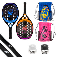 Kit Dupla Campeã com 2 Raquetes Carbono 12k + 2 Mochilas + 2 Grips + 2 Fitas Protetoras - Total Beach Tennis