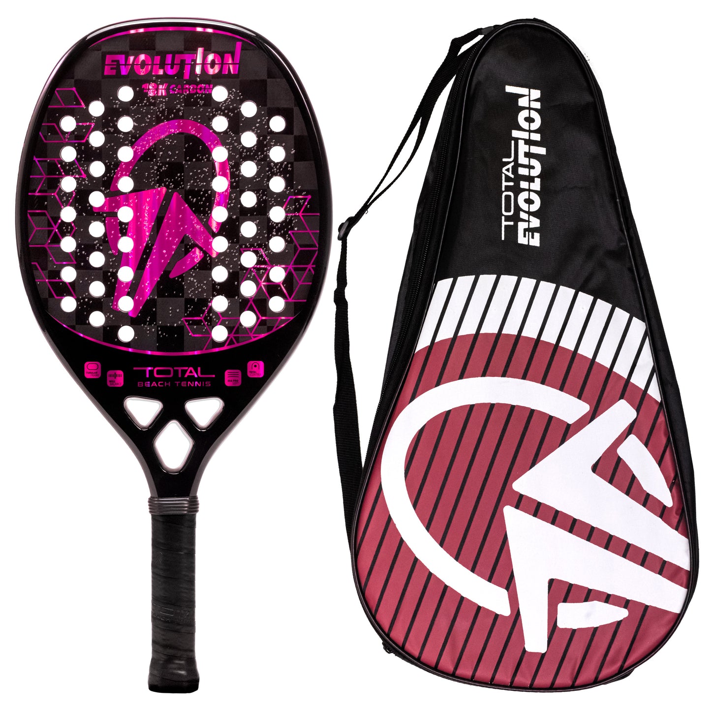 Kit Dupla Campeã com 2 Raquetes Carbono 18k + 2 Mochilas + 2 Grips + 2 Fitas Protetoras - Total Beach Tennis