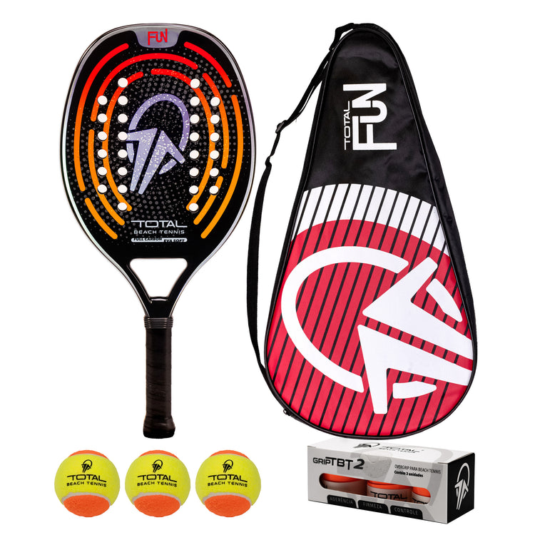 Kit Raquete Beach Tennis Total Fun + 3 Bolas + 3 Overgrips + 1 Fita + Capa - Total Beach Tennis