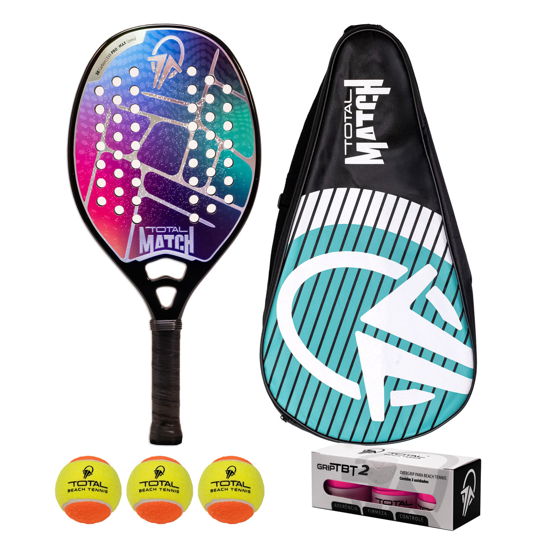 Kit Raquete Beach Tennis Total Match + 3 Bolas + 3 Overgrips + 1 Fita + Capa - Total Beach Tennis