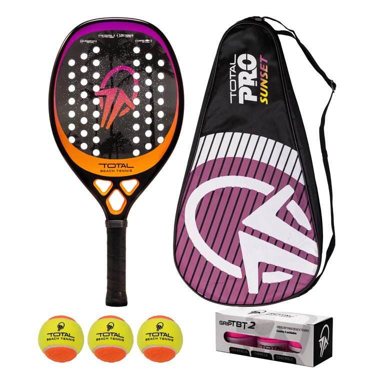 Kit Raquete Beach Tennis Total Pro Sunset + 3 Bolas + 3 Overgrips + 1 Fita + Capa - Total Beach Tennis