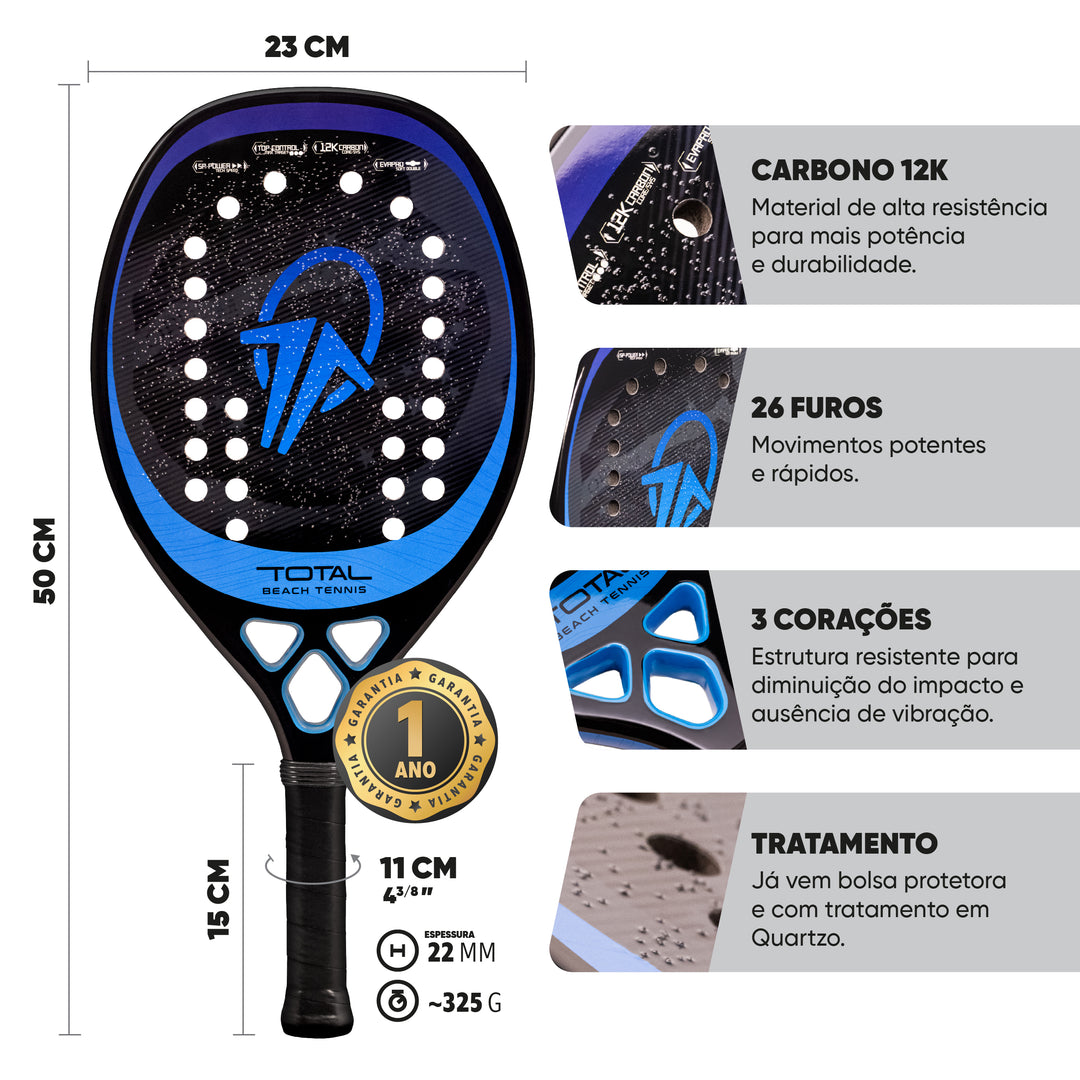 Raquete Beach Tennis Carbono 12k Total Pro 2025 + Capa