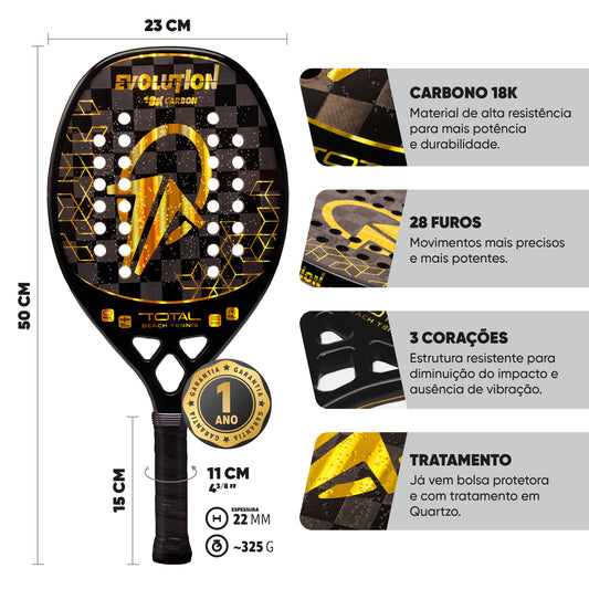Raquete Beach Tennis Carbono 18k Total Evolution Golden + Capa - Total Beach Tennis