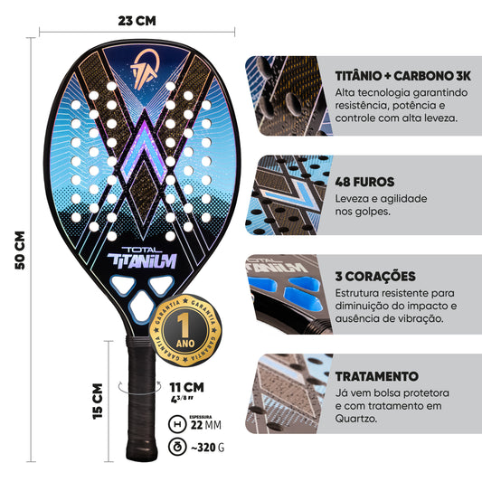Raquete Beach Tennis Total Titanium Carbono 3k + Capa - Total Beach Tennis
